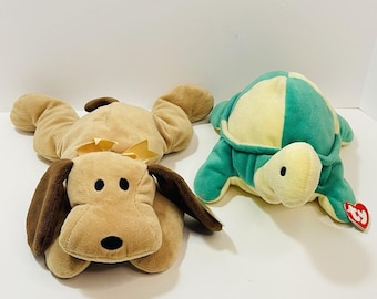Vintage 1994 Ty Pillow Pals Plush Brown Woof Dog & 1996 Snap Turtle Lot of 2