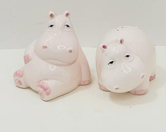 Vintage 1980s Fitz and Floyd Hippo Salt Pepper Shakers-Ceramic w/Stoppers READ