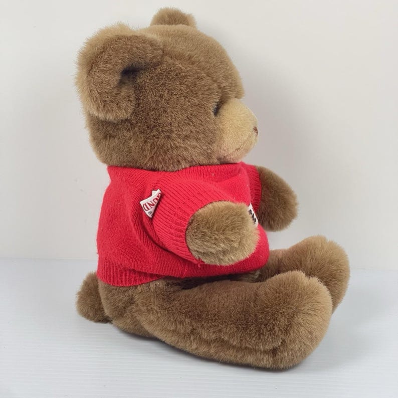 Vintage 1983 Gund Plush Tender Teddy Brown Bear Red Sweater Stuffed Toy ...