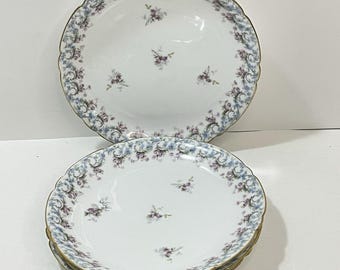 Set of 4 JPL Jean Pouyat Limoges France Pink Blue Garland Floral Plates 8.5"