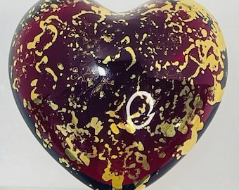 Vtg Royal Gallery for Macy's Red Heart Gold Leaf Glass Paperweight Made in Italy