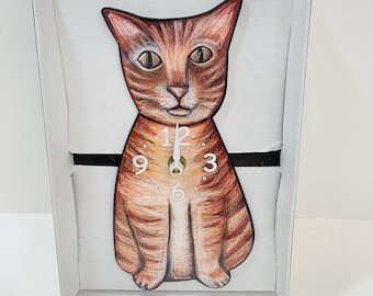 Vtg Pink Cloud Gallery Orange Tabby Kitty Cat Wood Clock Tara Cafiero