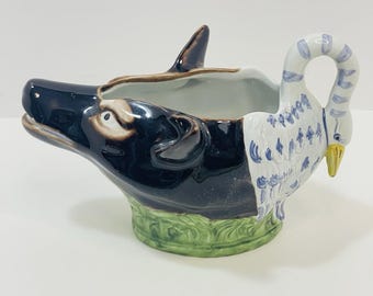 Vintage MMA Reproduction Fox Stork Fable Jug Suuceboat Figural Italy