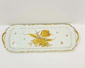 Bernardaud Limoges Gold Floral Flower Sandwich Platter 15"