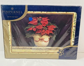 4 Sealed Vintage Pimpernel Premier Cork Table Place Mat Poinsettia Christmas