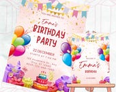 Modern Birthday Invitation Bundle, Mobile Invite and Welcome Sign, Canva Template Aura