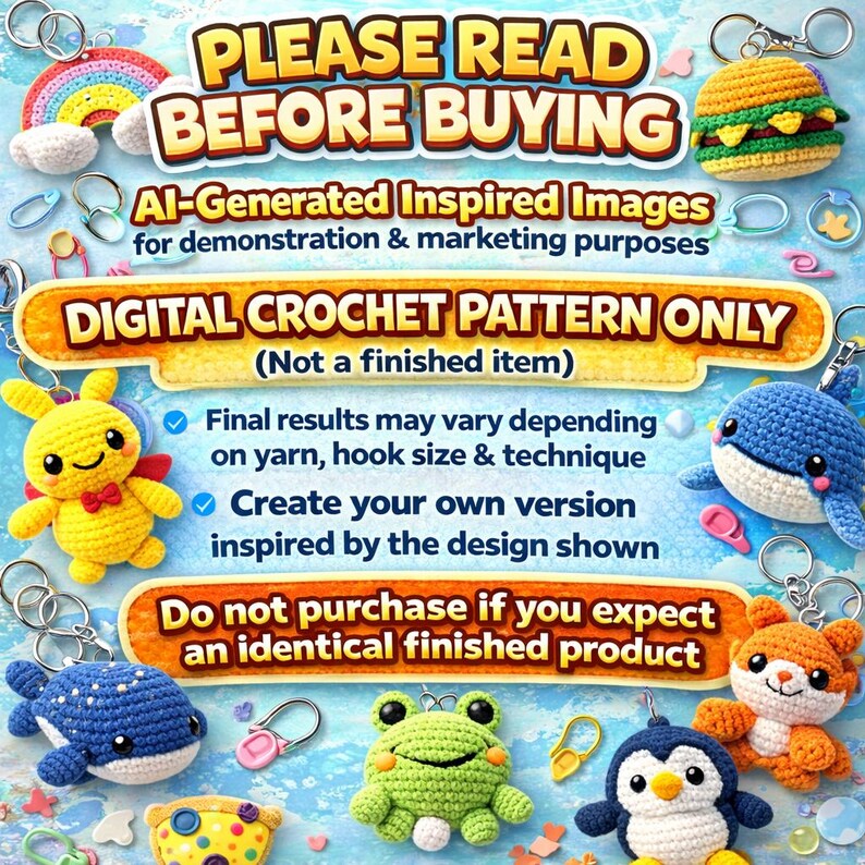 150+ Keychain Crochet Pattern Bundle PDF, Amigurumi Cute Animals Food ...
