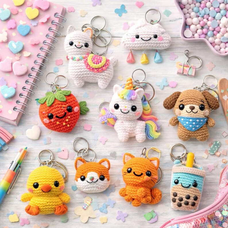 150+ Keychain Crochet Pattern Bundle PDF, Amigurumi Cute Animals Food ...