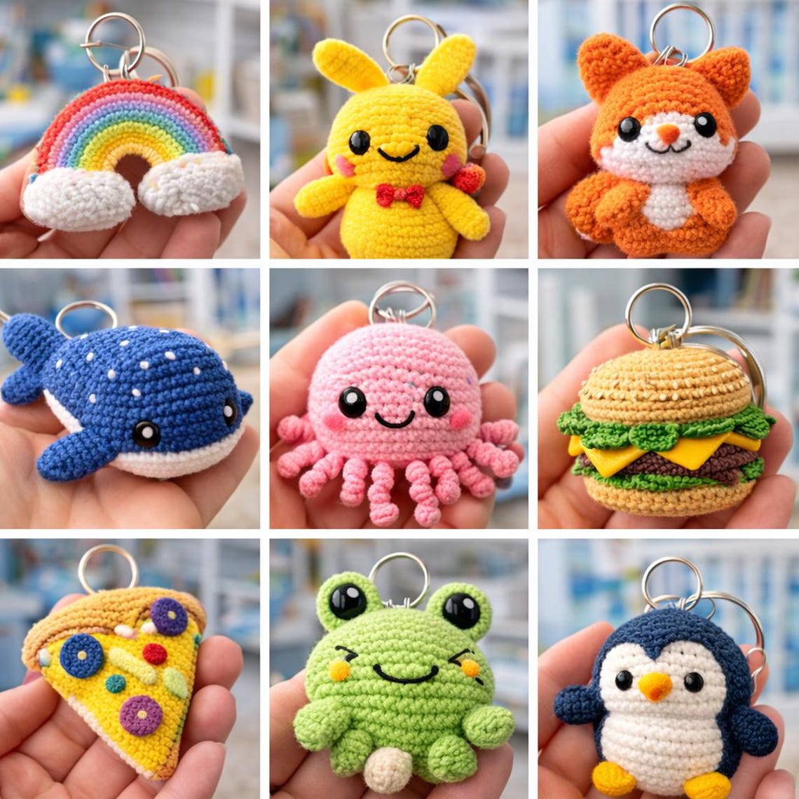150+ Keychain Crochet Pattern Bundle PDF, Amigurumi Cute Animals Food ...