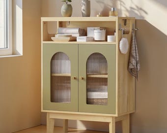 Modern Storage Cabinet Olive Green Wood Organizer with Doors Adjustable Shelf