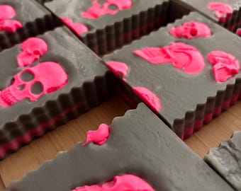 Blushing Bones Goat Milk Soap | Pink Sugar, Creamy Vanilla & Almond | Handmade Halloween Bar Soap
