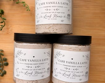 Café Vanilla Latte Whipped Sugar Foaming Body Scrub Cleanser | Coffee & Vanilla | Exfoliating Hydrating and Moisturizing Body Care