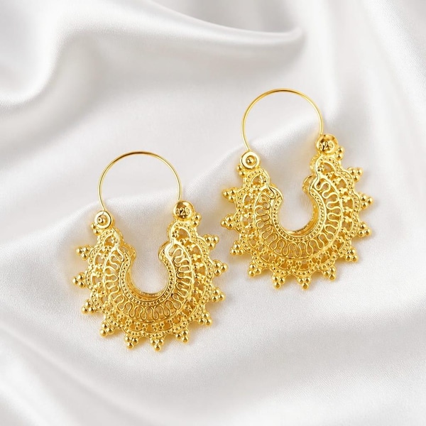 Gold Filigree Hoop Earrings