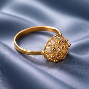 Gold Ring Handmade  filigree   Ottoman style with elegant woven pattern
