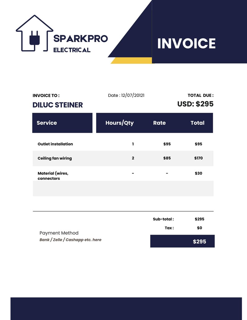 Electrical Invoice Template | Electrician Service Invoice | Editable ...