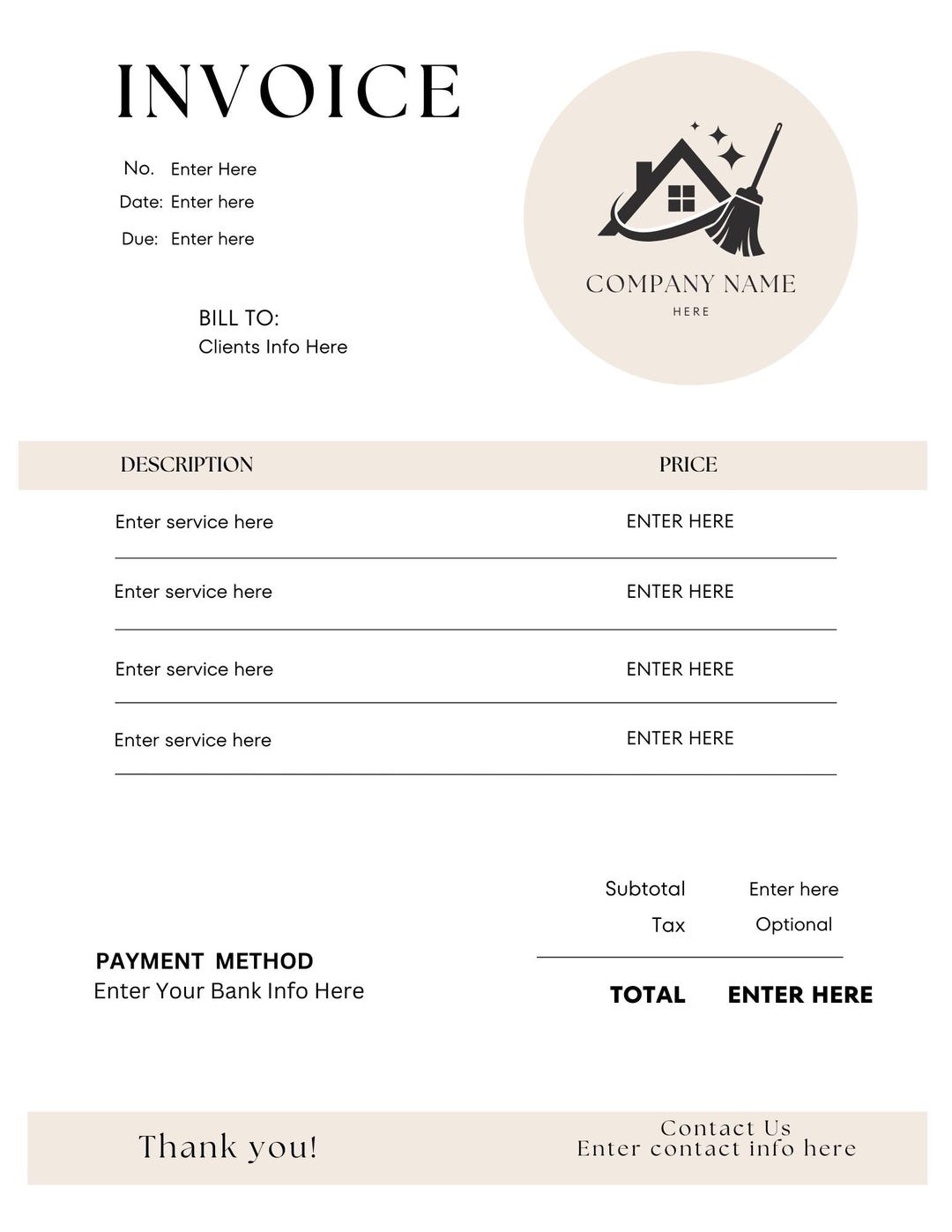 House Cleaning Invoice Template, Editable Cleaning Service Invoice ...