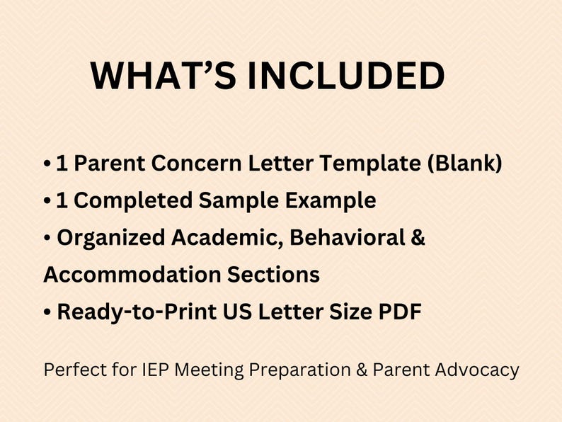 Concern Card Example IEP Parent Concern Letter Template | Special Education Advocacy Tool (2 ...