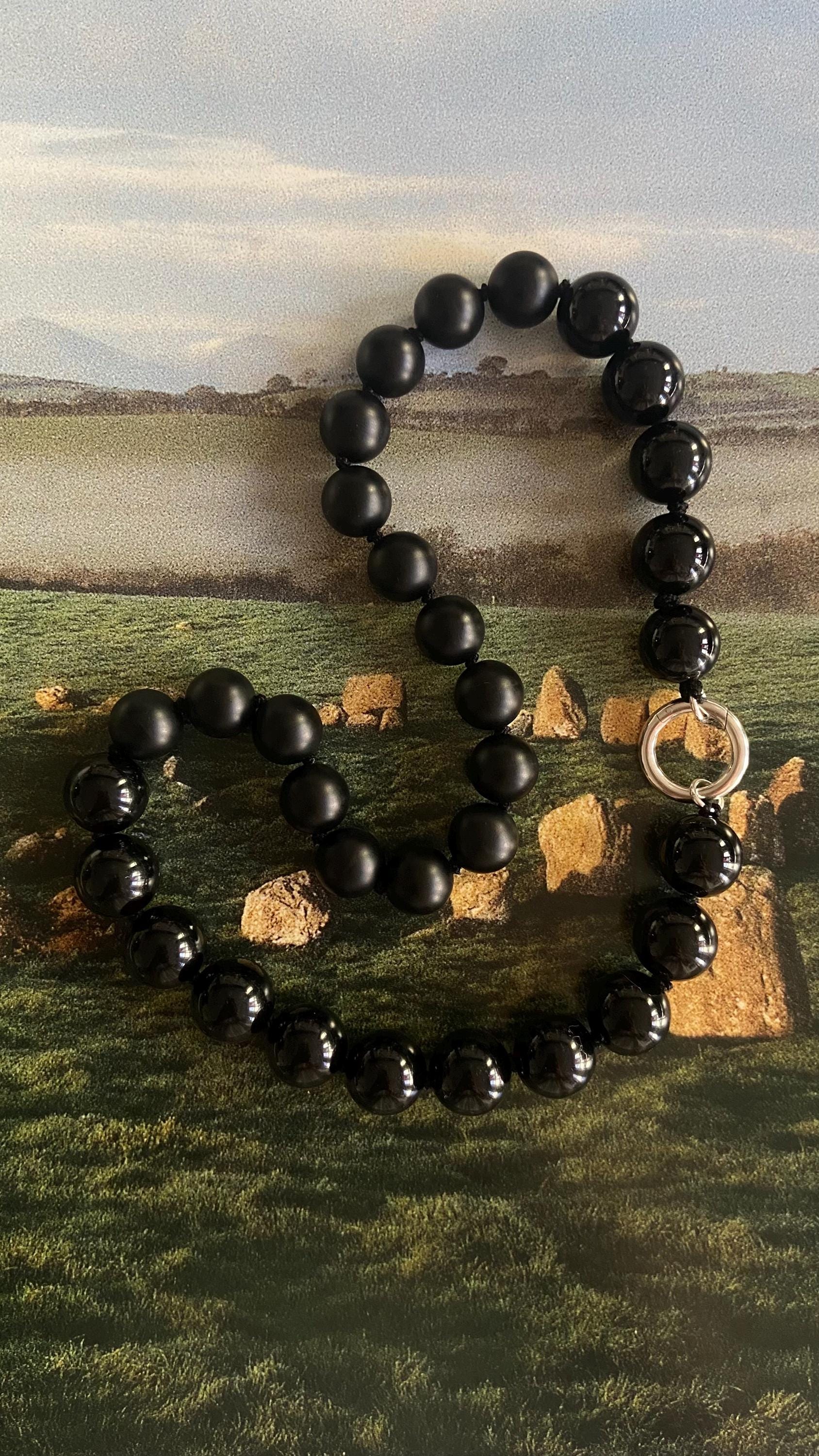 Black Onyx Hand-knotted Beaded Choker Necklace With 925 Sterling