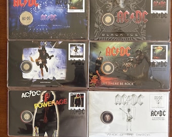 AC / DC Set mit 6 Australia Post Collector Münzen versiegelt (Collectable PNC’S)
