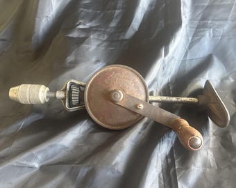 Antique #50 Steel Hand Drill Bit with Shoulder Breast Brace And Wood Handle