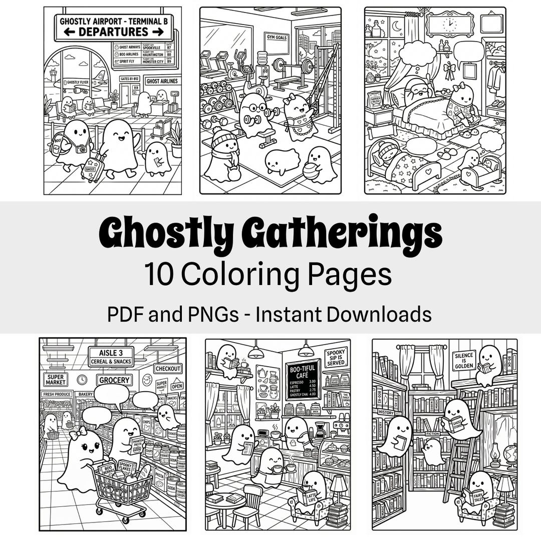 Cute Ghost Coloring Pages Bundle | 10 Pages | Instant Printable ...