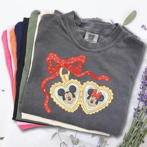 Mickey Minnie Heart Locket PNG, Couple Cartoon Clipart, Red Bow Romantic Design, Transparent Background, Instant Download Digital File