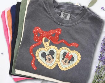 Mickey Minnie Heart Locket PNG, Couple Cartoon Clipart, Red Bow Romantic Design, Transparent Background, Instant Download Digital File