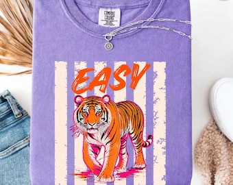 Easy Tiger SVG PNG, Retro Tiger Shirt Design, Colorful Animal Graphic Tee, Wildlife Cricut File Digital Download, Vintage Style Animal