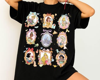 Disney Princess Floral Coquette Bow T-png, Disneyland Flower Princess png, Belle Aurora Moana Cinderella png, Disney Girl's Trip png