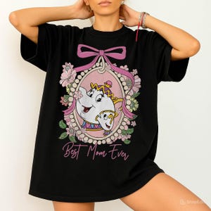 Vintage Mrs. Potts and Chip Best Mom Ever Coquette Bow png Beauty And The Beast png, Disney Tea Pot and Cup png, Mother's Day Gift png