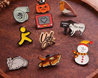 Set of 10 Enamel Pins | Pop Culture, Humor and Nostalgia Collection | Enamel Brooch | Aesthetic Badge | Cottagecore Pin