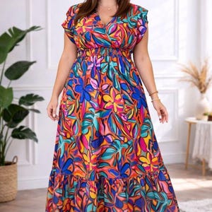 Vestido maxi "El Audaz" de Sablorg con flores multicolores, talla grande, hecho a mano en Francia, talla 54
