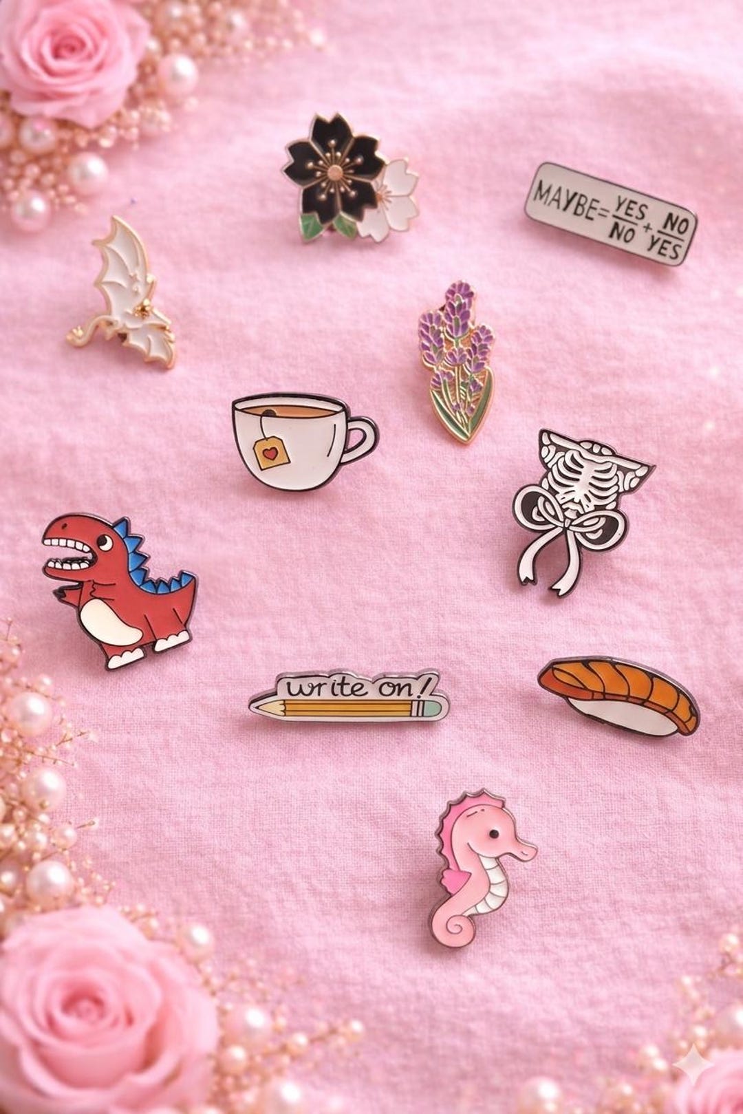 Set of 10 Novelty Enamel Pins - Kawaii Brooches - Cottagecore & Witchy ...