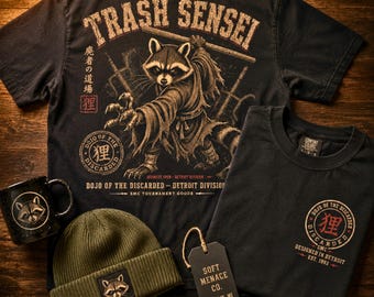 Trash Sensei Waschbär-Shirt, Komfortfarben übergroßes Grafik-T-Shirt, japanisches Streetwear-T-Shirt