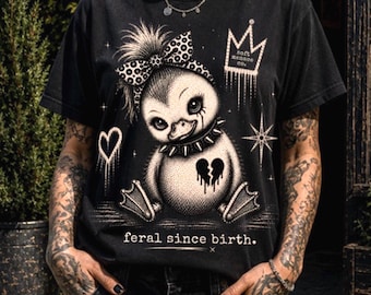 Wildes Shirt, dunkler Humor Punk Ente Shirt, Alternative Grafik Tshirt, Komfort Farben Womens Tee