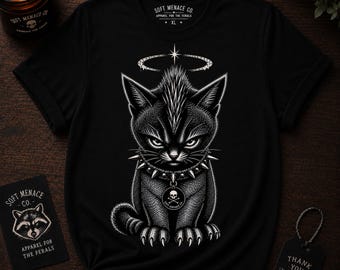 Schwarze Katze Grafik, Dark Academia Fashion, Witchy Gothic Kleidung, Alt Girl Outfit