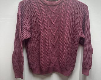 Hunting Horn J Riggins Mens Large Burgundy Cable Knit Ramie Cotton Sweater Vtg