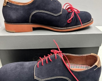 Johnston & Murphy Ellington Plain Toe Oxfords Men 10M Navy Suede Dress Shoes Box