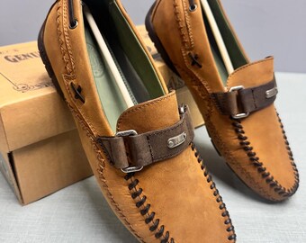 HS Trask Cobbler Mens 10M Dark Tan Oil Nubuck Leather Driving Loafers H6616-217