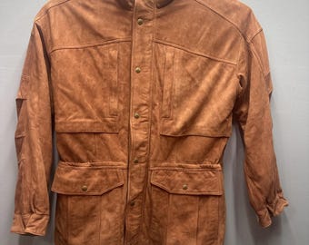 The Territory Ahead Leather Field Jacket Mens Large Cognac Brown Flannel Lined