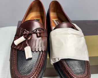 Johnston & Murphy Aragon II Black Burgundy Leather Kiltie Tassel Loafers 10M NEW