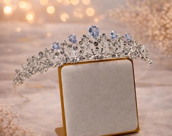 Silver Bridal Tiara Crown, Teardrop Wedding Tiara, Pageant Headpiece, Princess Crown