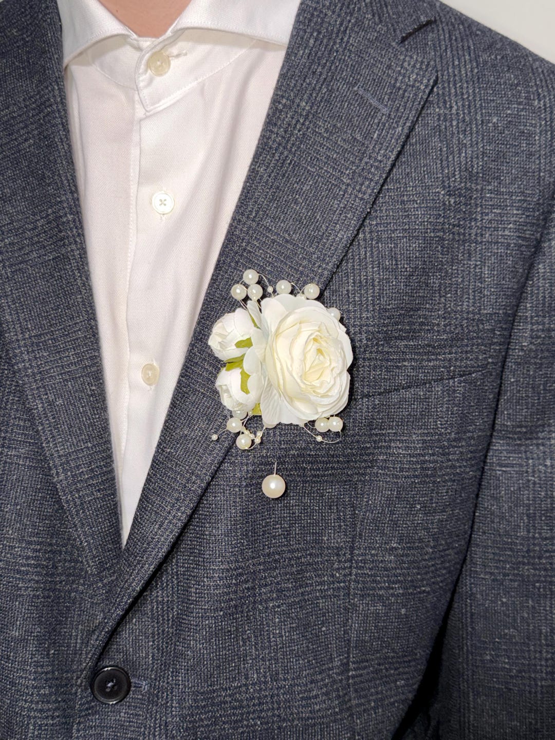 White Rose Boutonniere, Wedding Boutonniere Groom, Pearl Boutonniere ...
