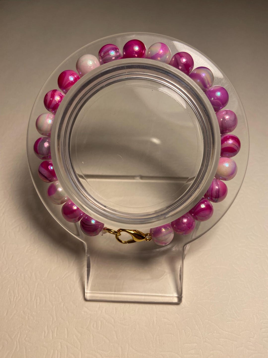 Pink Beaded Elastic String Bracelet - Etsy