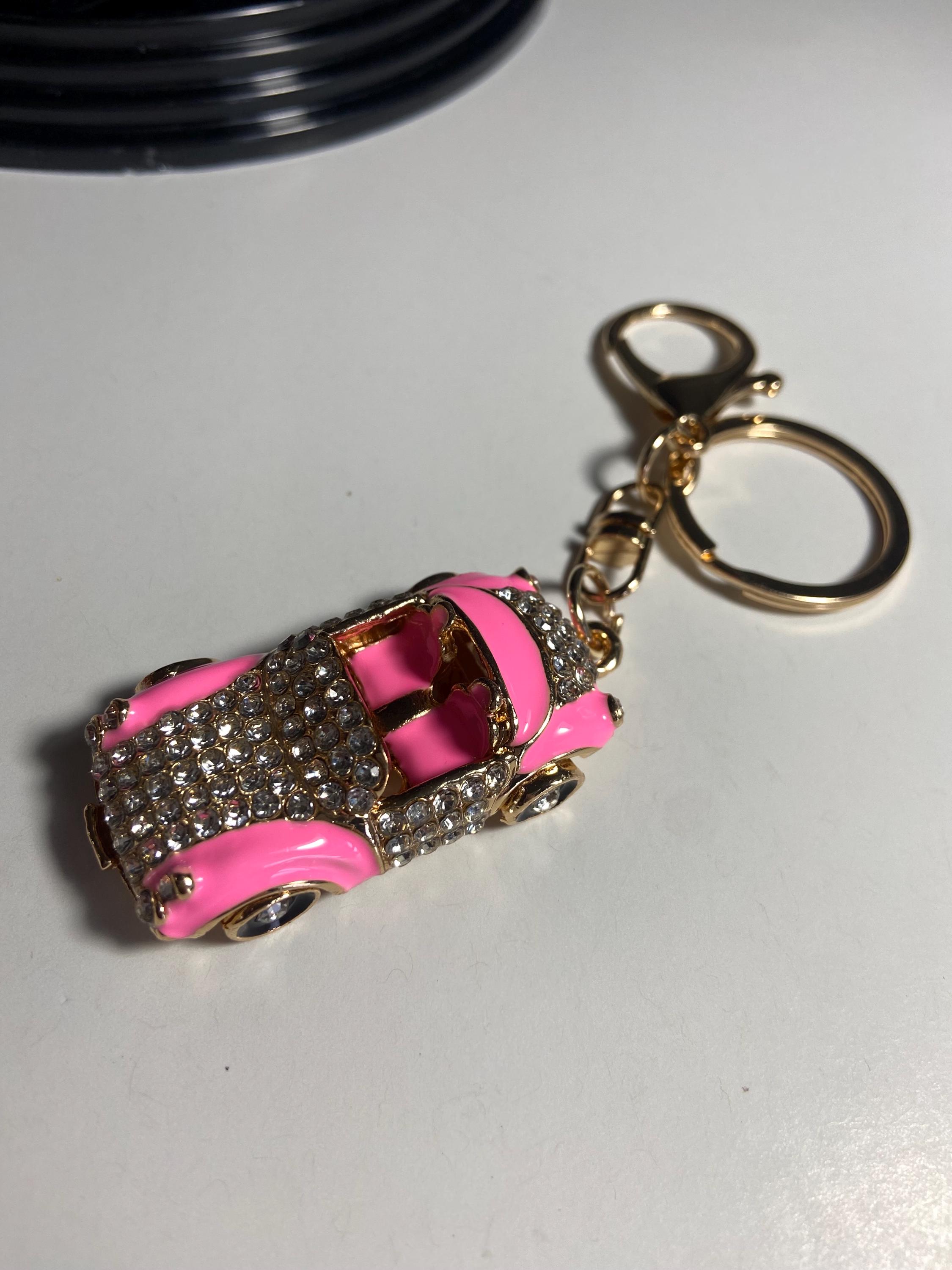 Rhinestone Pink Car Keychain, Purse or Bag Charm - Etsy