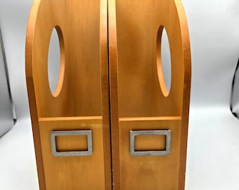 Vintage Michael Graves Wood Magazine File Holders Pair Desktop Office Bentwood