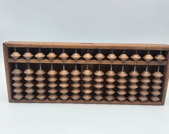 Vintage Japanese Solid Wood Soroban Abacus with Faceted Beads Beautiful Patina