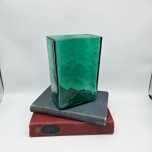 Vintage Early Blenko 3732 Pillow Vase | Sea Green Textured Rectangular Art Glass Vase | Retro Home Decor | Collector's Gift