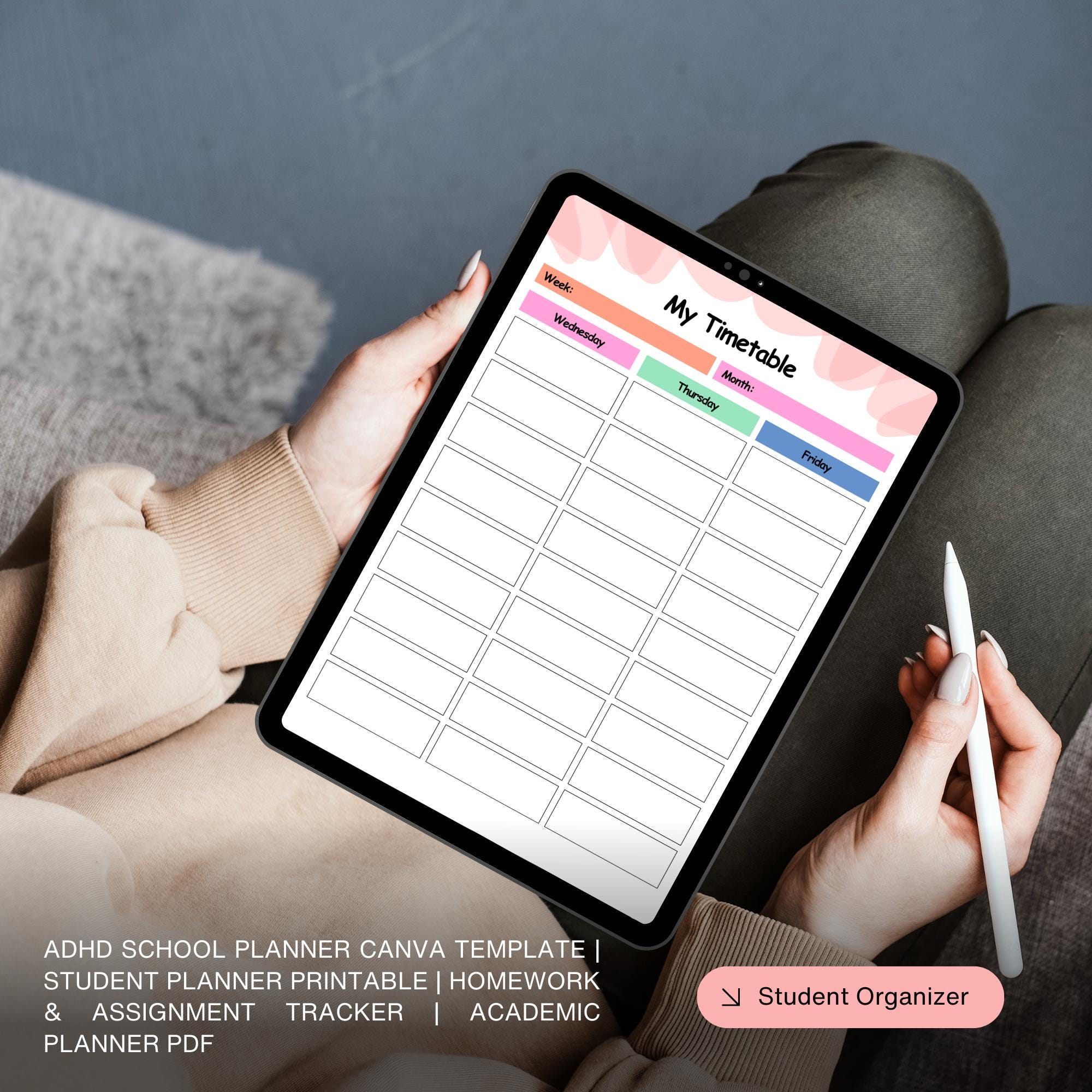 ADHD School Planner Canva Template | Student Homework Assignment ...