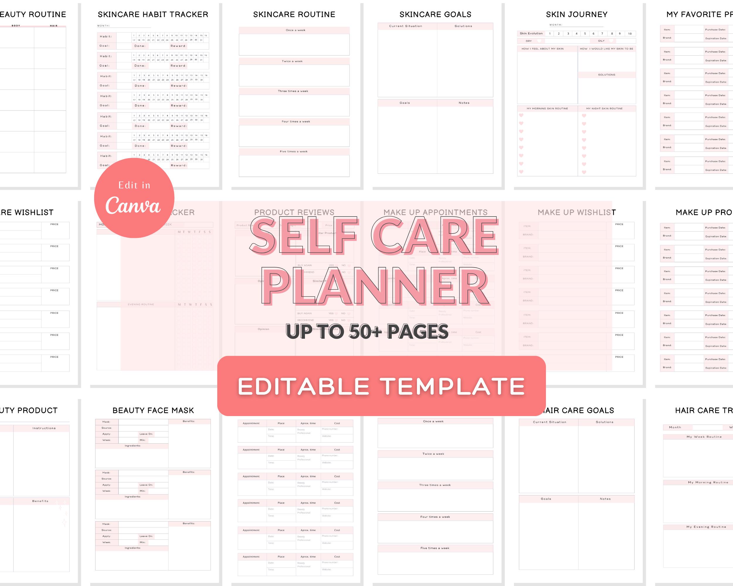Self Care Planner Canva Template | Wellness & Mental Health Digital ...